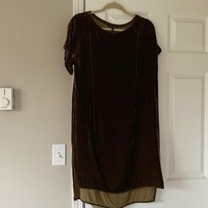Olive mocha velvet shift dress with slits